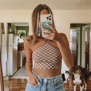 Free People Checkered Crop Cami